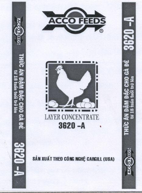 Mẫu nhãn hiệu CARGILL A ACCO FEEDS LAYER CONCENTRATE 3620-A