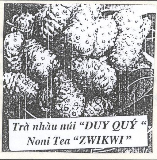 Mẫu nhãn hiệu TRà NHàU NúI "DUY QUý" NONI TEA "ZWIKWI"