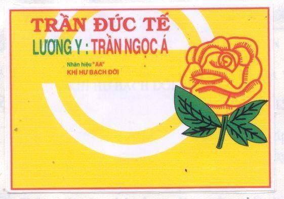 Mẫu nhãn hiệu Trần Đức Tế Lương y: Trần Ngọc á Nhãn hiệu "AA" KHI HU BACH DOI