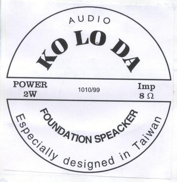 Mẫu nhãn hiệu AUDIO KOLODA FOUNDATION SPEAKER ESPECIALLY DESIGNED IN TAIWAN POWER 2W IMP 8