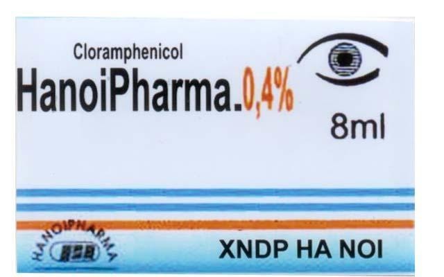 Mẫu nhãn hiệu CLORAMPHENICOL HANOIPHARMA.0,4% PMHN PM HN PA HANOIPHARMA XNDP HA NOI