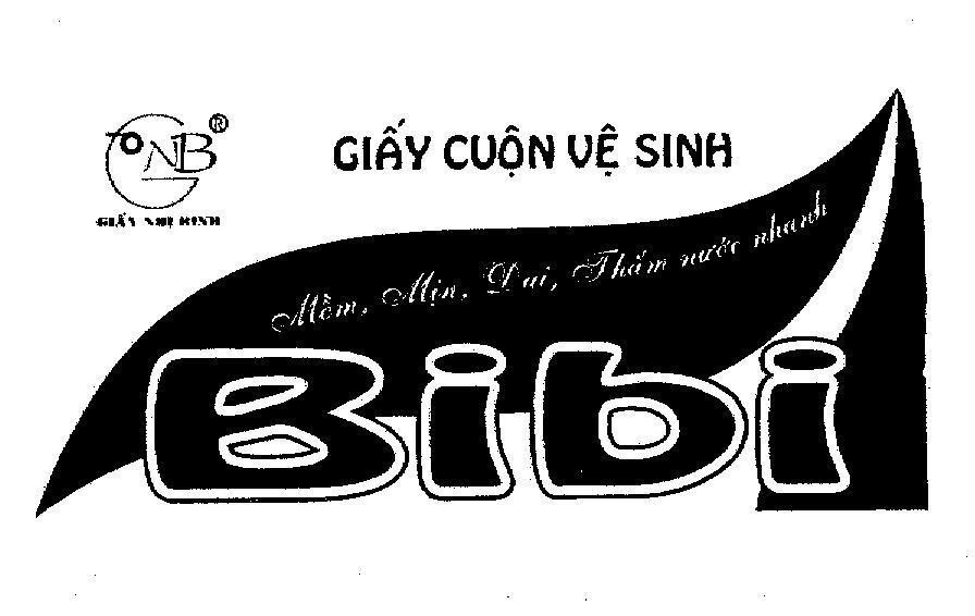 Mẫu nhãn hiệu GNB NHị BìNH BIBI Giấy Cuộn Vệ Sinh MềM MịN DAI THấM NƯớC NHANH GIAY