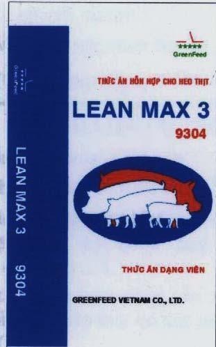 Mẫu nhãn hiệu GreenFeed LEAN MAX 3 GREENFEED VIETNAM CO., LTD 9304 Thức ăn hỗn hợp cho heo thịt Thức ăn dạng viên