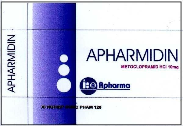 Mẫu nhãn hiệu APHARMIDIN METOCLOPRAMID HCI 10MG A APHARMA Xí nghiệp dược phẩm 120
