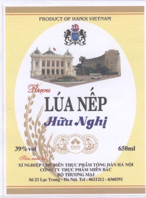 Mẫu nhãn hiệu Rượu Lúa Nếp Hữu Nghị, SX TAI XI NGHIEP CHE BIEN THUC PHAM TONG DAN HA NOI CONG TY THUC PHAM MIEN BAC