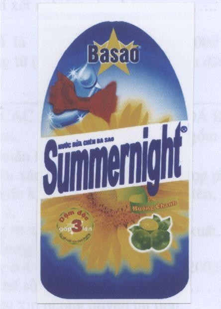 Mẫu nhãn hiệu BASAO SUMMERNIGHT NUOC RUA CHEN BA SAO Hương chanh