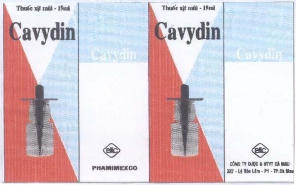 Mẫu nhãn hiệu THUốC XịT MũI 15ML CAVYDIN BMC PHAMIMEXCO Công ty Dược & VTYT Cà Mau