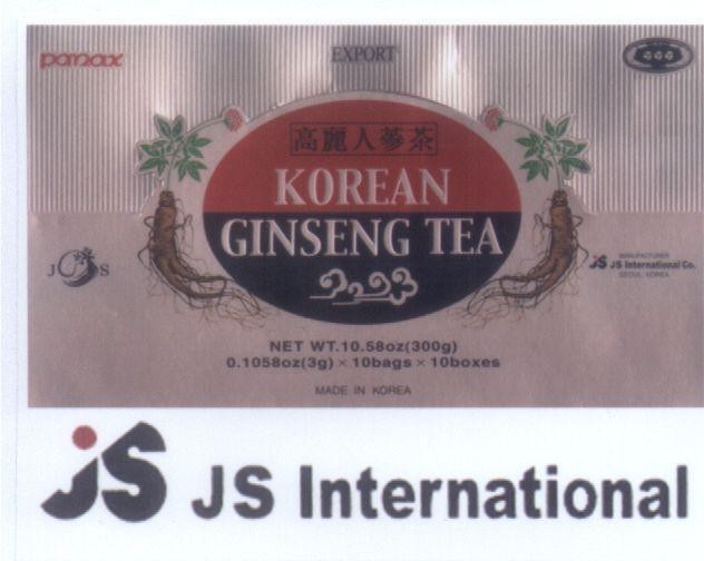 Mẫu nhãn hiệu KOREAN GINSENG TEA PAMAX JS JS INTERNATIONAL GINSHENG HAN GUO REN SHEN CHA Trà nhân sâm Hàn Quốc