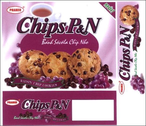 Mẫu nhãn hiệu PHANER CHIPS P&N Bánh socola Chíp nho RAISIN COOKIES