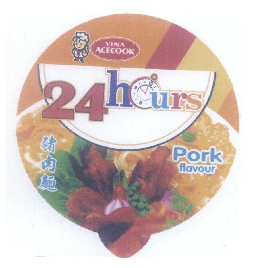 Mẫu nhãn hiệu 24hours Pork flavour VINA ACECOOK CUP NOODLE TOP RAMEN ZHEE KOU MIAN MI THIT HEO