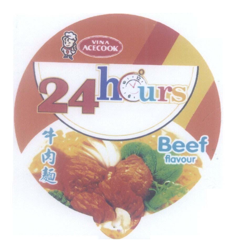 Mẫu nhãn hiệu 24hours Beef flavour VINA ACECOOK CUP NOODLE TOP RAMEN NIU ROU MIAN MI THIT BO