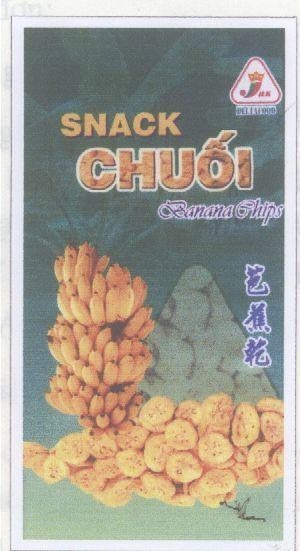 Mẫu nhãn hiệu JAK DELTAFOOD SNACK Chuối BANANA CHIPS PA CHIAO KAN SAY