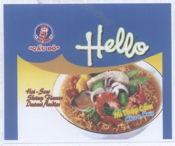 Mẫu nhãn hiệu RED BEER Gấu Đỏ HELLO Mì Thập Cẩm Chua Cay