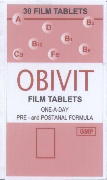 Mẫu nhãn hiệu OBIVIT FILM TABLETS GMP PRE AND POSTANAL FORMULA