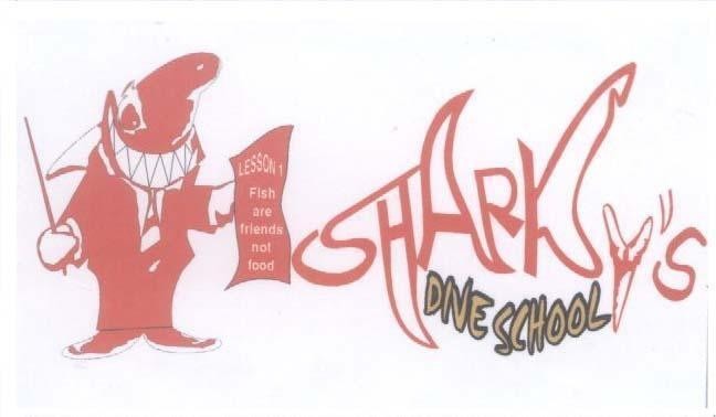 Mẫu nhãn hiệu SHARKY S DIVE SCHOOL LESSON 1 FISH ARE FRIENDS NOT FOOD