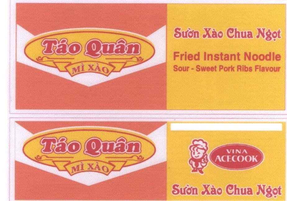 Mẫu nhãn hiệu VINA ACECOOK TáO QUÂN Mì XàO SƯờN XàO CHUA NGọT FRIED INSTANT NOODLE SWEET PORK RIBS FLAVOUR