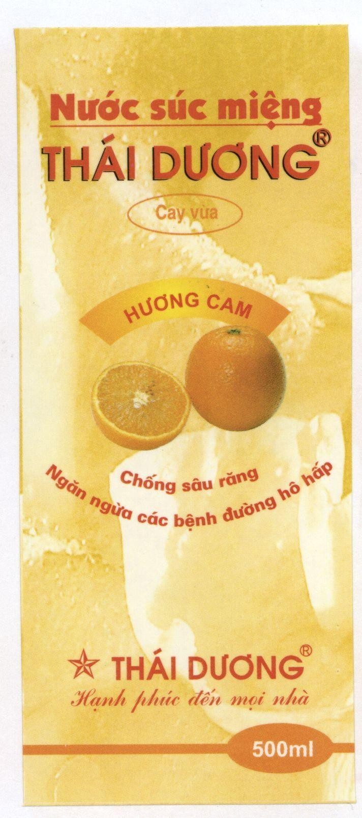 Mẫu nhãn hiệu Thái Dương HƯƠNG CAM HạNH PHúC ĐếN MọI NHà Nước súc miệng