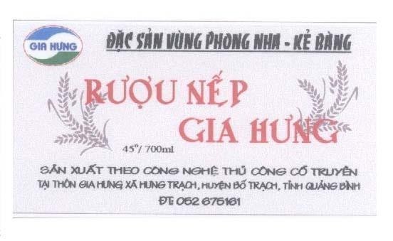 Mẫu nhãn hiệu GIA HƯNG PHONG NHA Kẻ BàNG DAC SAN VUNG RUOU NEP GIA HUNG