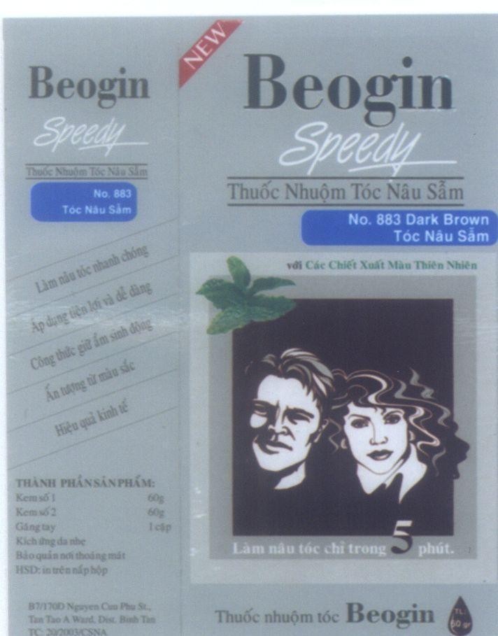Mẫu nhãn hiệu BEOGIN SPEEDY Thuốc Nhuộm Tóc Nâu Sẫm