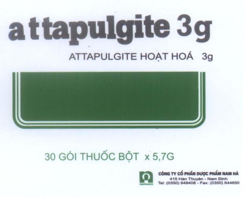 Mẫu nhãn hiệu ATTAPULGITE 3G ATTAPULGITE Hoạt Hoá 3g n NAPHARCO Nam Hà