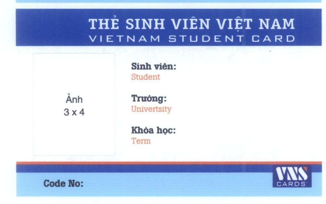 Mẫu nhãn hiệu Thẻ sinh viên Việt Nam VIETNAM STUDENT CARD VNS CARDS