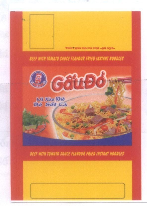 Mẫu nhãn hiệu Gấu Đỏ RED BEAR Mì xào khô bò sốt cà