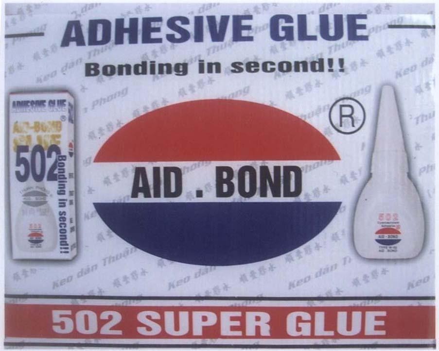 Mẫu nhãn hiệu ADHESIVE GLUE AID BOND 502 SUPER GLUE Shun Feng Chiao Shui