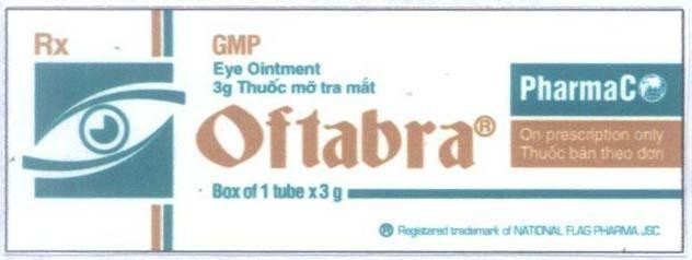Mẫu nhãn hiệu OFTABRA RX GMP PHARMAC NATIONAL FLAG PHARMA