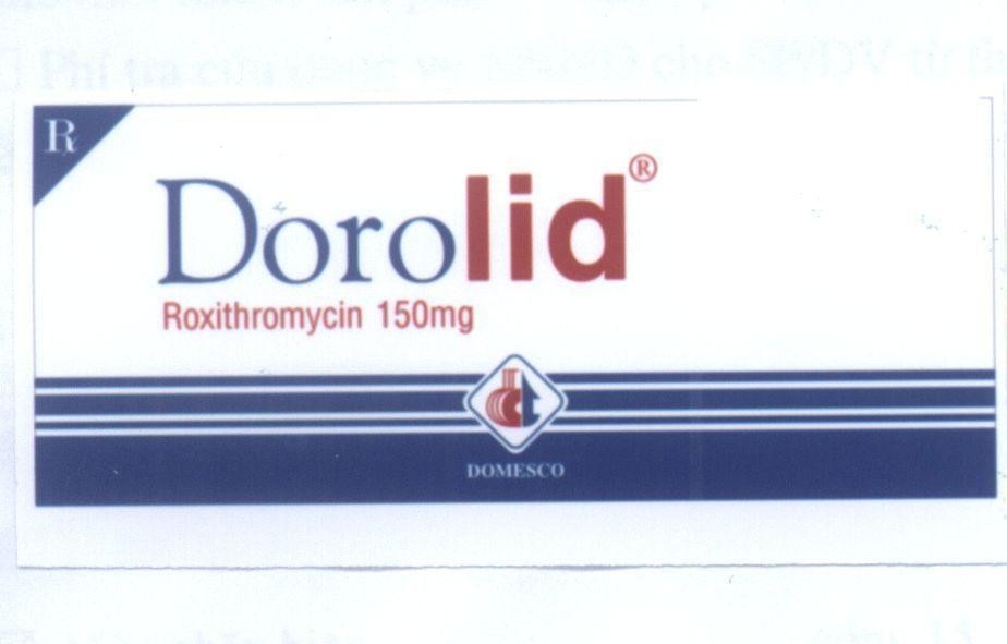 Mẫu nhãn hiệu DoroLid ROXITHROMYCIN 150 MG DT DOMESCO Rx