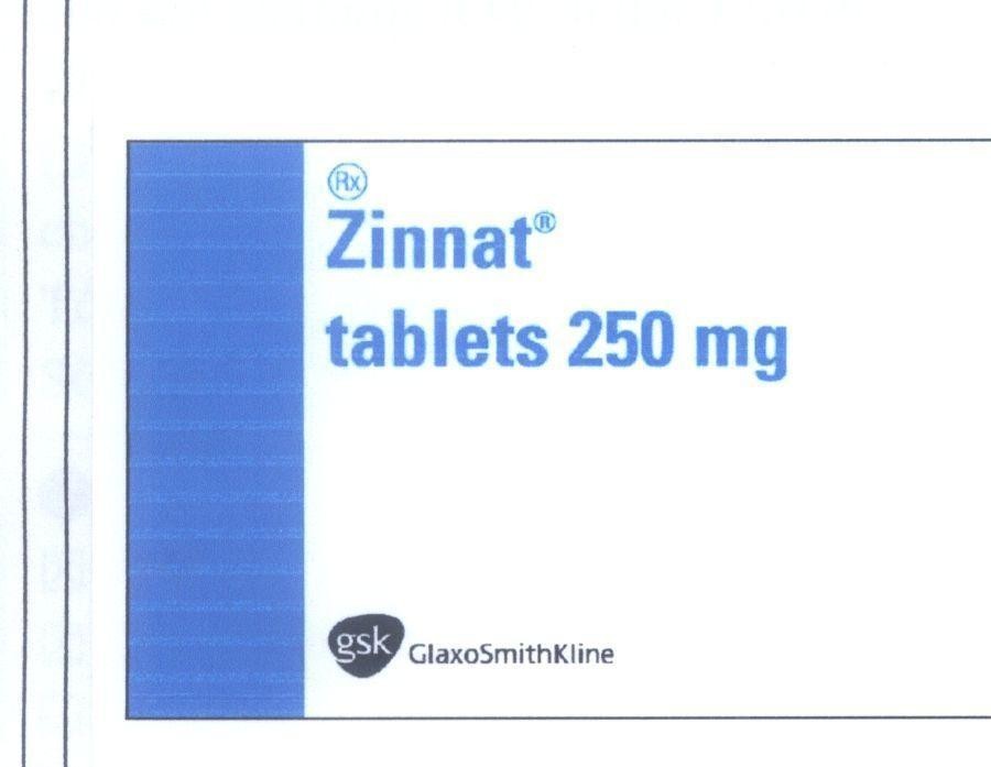 Mẫu nhãn hiệu ZINNAT RX GSK GlaxoSmithKline tablets 250 mg