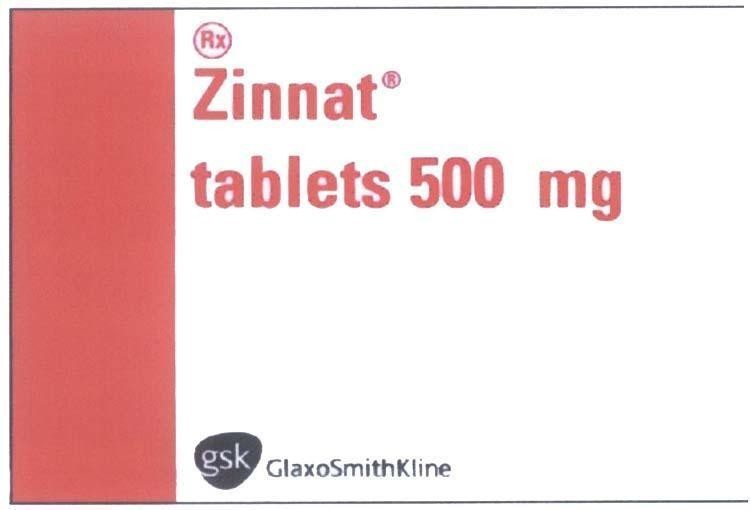 Mẫu nhãn hiệu ZINNAT RX GSK GlaxoSmithKline tablets 500 mg