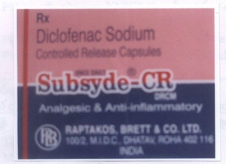 Mẫu nhãn hiệu DICLOFENAC SODIUM SUBSYDE-CR RB RX RAPTAKOS BRETT & CO LTD
