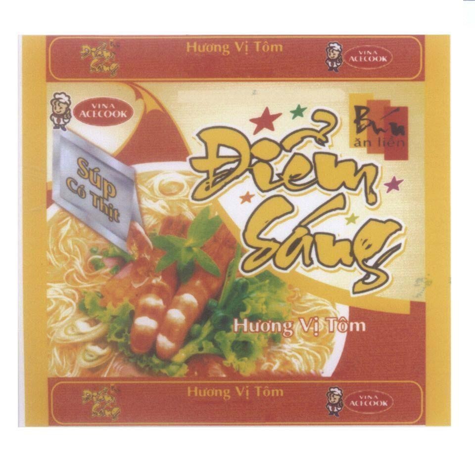Mẫu nhãn hiệu Điểm Sáng Bún ăn liền Súp có thịt Hương vị Tôm VINA ACECOOK