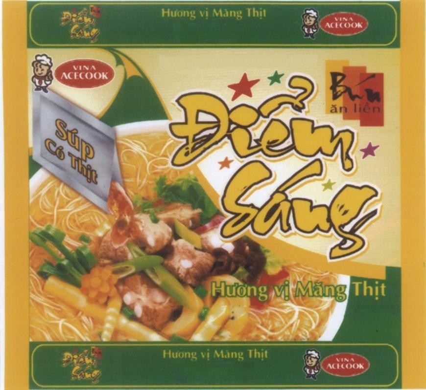Mẫu nhãn hiệu Điểm Sáng VINA ACECOOK Bún ăn liền Súp có thịt Hương vị Măng Thịt