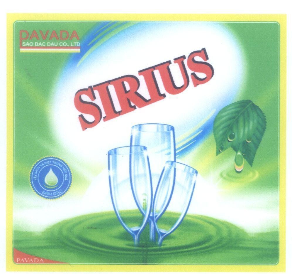 Mẫu nhãn hiệu SIRIUS PAVADA SAO BAC DAU CO.,LTD tẩy sạch và diệt trùng hiệu quả đậm đặc