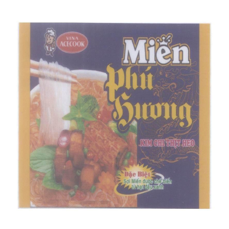 Mẫu nhãn hiệu VINA ACECOOK Miến Phú Hương Kim Chi Thịt Heo Đặc Biệt Sợi Miến được chế biến từ hạt đậu xanh