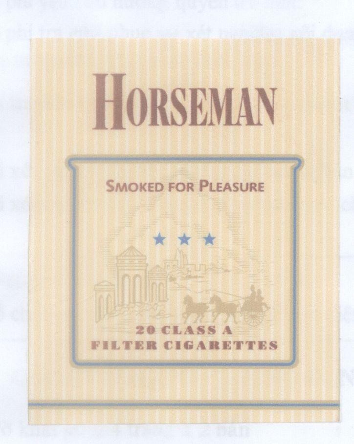 Mẫu nhãn hiệu HORSEMAN SMOKED FOR PLEASURE 20 CLASS A FILTER CIGARETTES