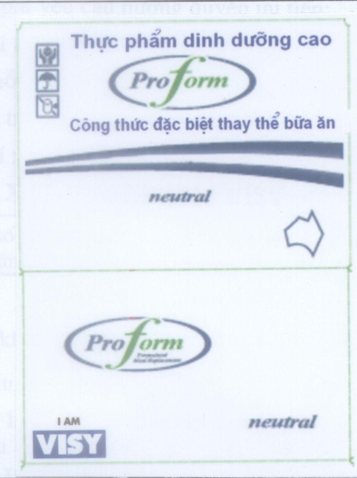Mẫu nhãn hiệu Proform thực phẩm dinh dưỡng cao công thức đặc biệt thay thể bữa ăn neutral VISY I AM