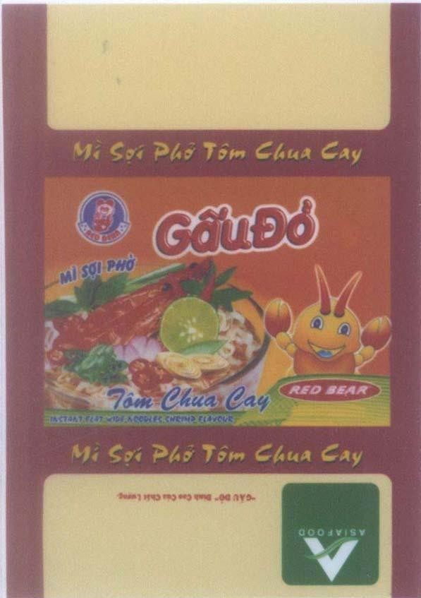 Mẫu nhãn hiệu A ASIA FOOD RED BEAR Gấu Đỏ Đỉnh Cao Của Chất Lượng Mì Sợi Phở Tôm Chua Cay