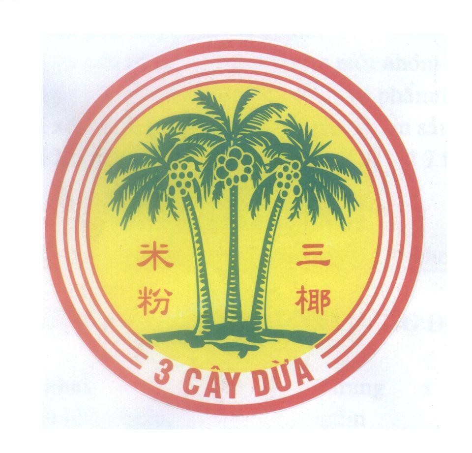 Mẫu nhãn hiệu 3 Cây Dừa [mi fần:bún gạo, san ye:3 Dừa]