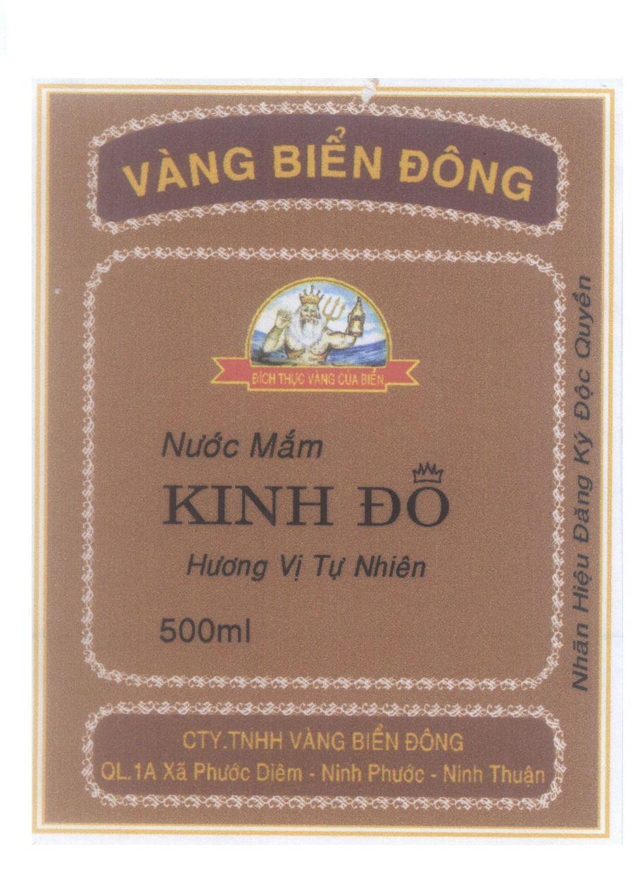 Mẫu nhãn hiệu Vàng Biển Đông Kinh Đô Nước Mắm Hương Vị Tự Nhiên Đích Thực Vàng Của Biển 500ml CTY TNHH Vàng Biển Đông