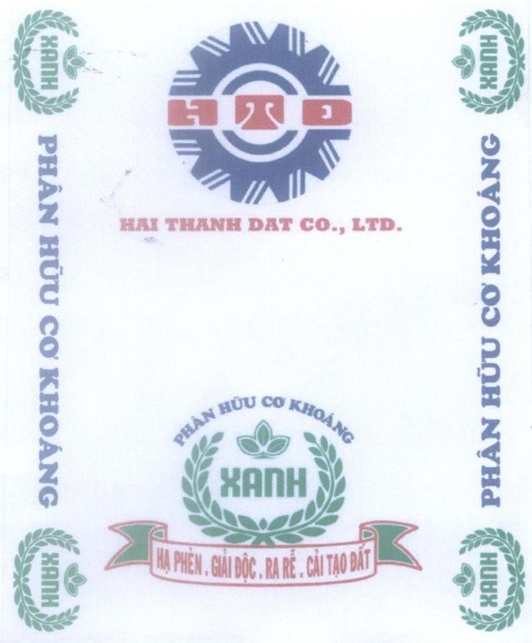 Mẫu nhãn hiệu HTD HAI THANH DAT CO.,LTD. XANH Phân Hữu Cơ Khoáng Hạ Phèn, Giải Độc, Ra Rễ, Cải Tạo Đất