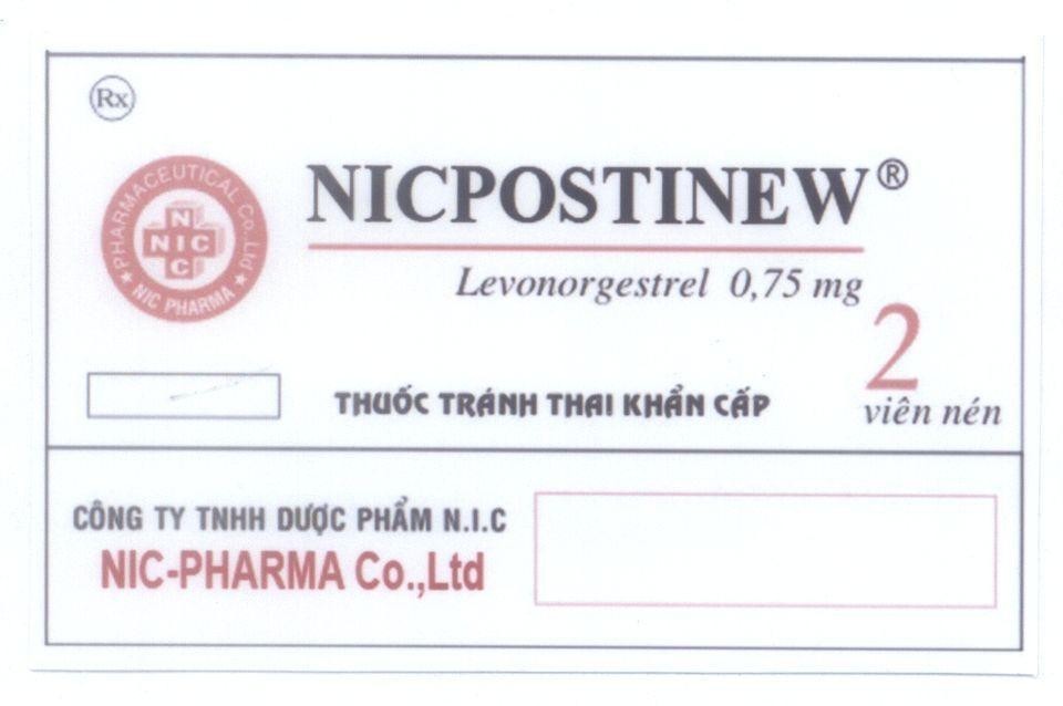 Mẫu nhãn hiệu NICPOSTINEW Levonorgestrel Thuốc tránh thai khẩn cấp Công ty TNHH dược phẩm N.I.C NIC PHARMA Co., Ltd