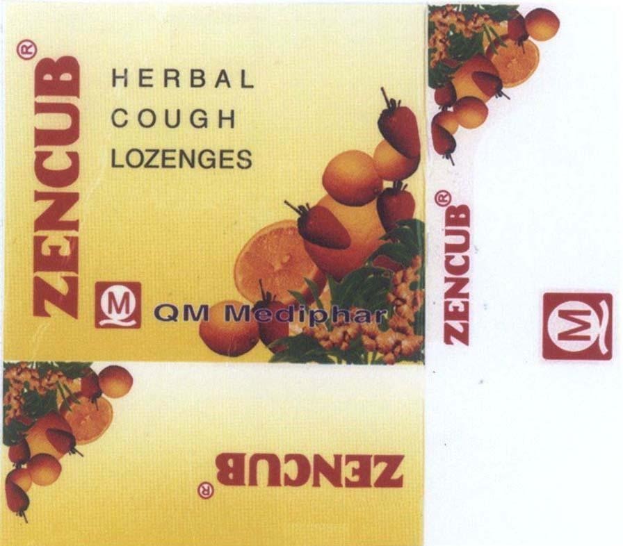 Mẫu nhãn hiệu ZENCUB Q M QM Mediphar HERBAL COUGH LOZENGES