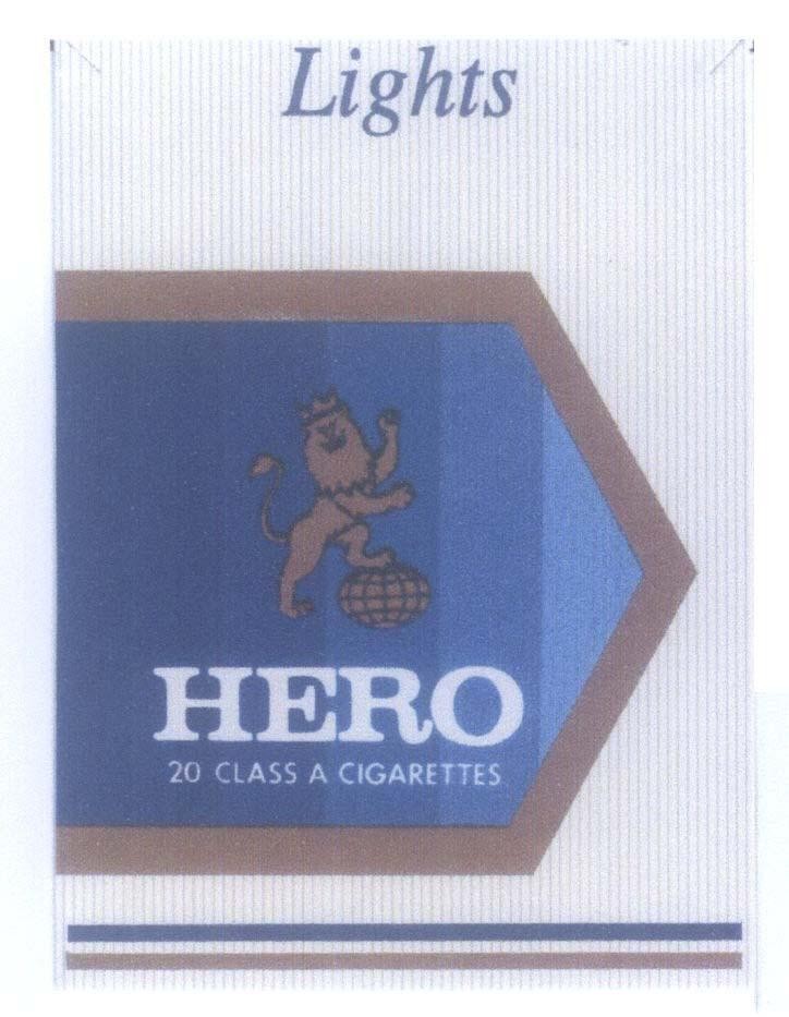 Mẫu nhãn hiệu HERO 20 CLASS A CIGARETTES Lights