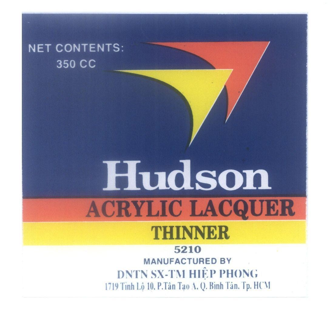 Mẫu nhãn hiệu Hudson ACRYLIC LACQUER THINNER 5210 MANUFACTURED BY DNTN-TM Hiệp Phong NET CONTENTS 350 CC