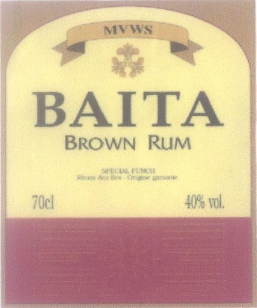 Mẫu nhãn hiệu MVWS BAITA BROWN RUN SPECIAL PUNCH Rhum des Iles- Origine garantie