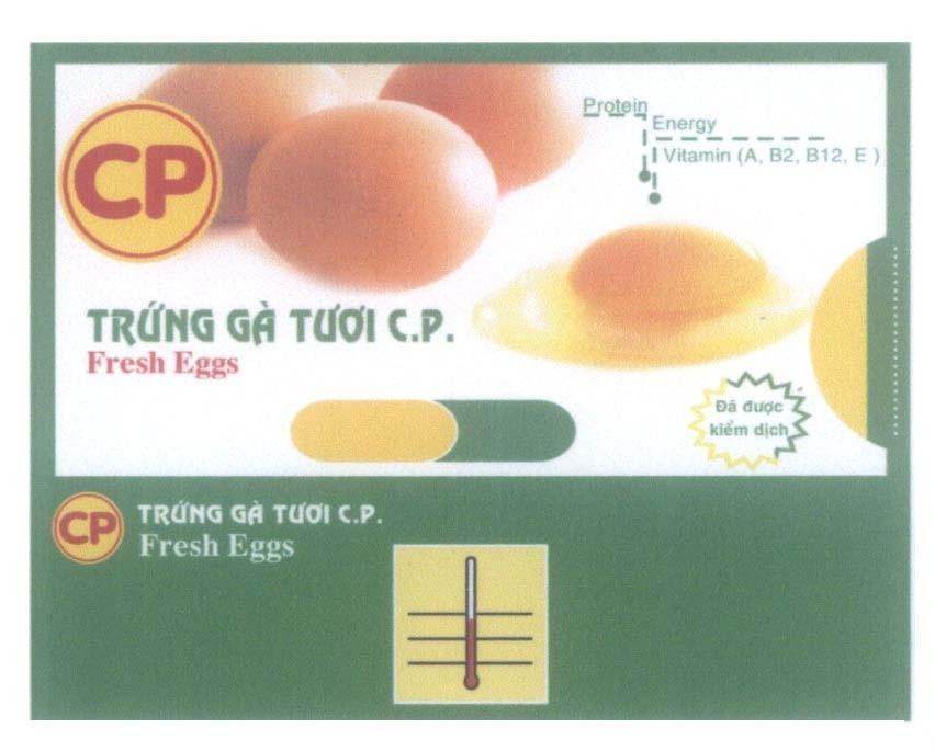 Mẫu nhãn hiệu CP Trứng Gà Tươi C.P. Fresh Eggs Protein Energy Vitamin (A, B2, B12, E) Đã được kiểm định