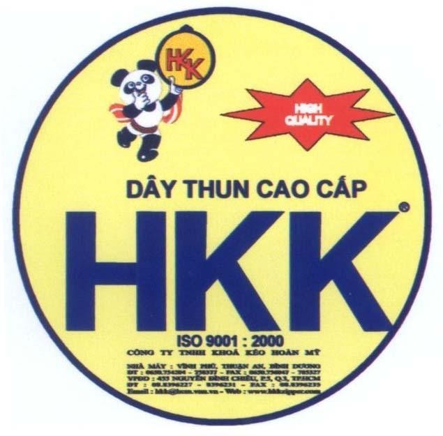 Mẫu nhãn hiệu HKK Dây Thun Cao Cấp HIGH QUALITY ISO 9001:2000 Công ty TNHH Khoá Kéo Hoàn Mỹ