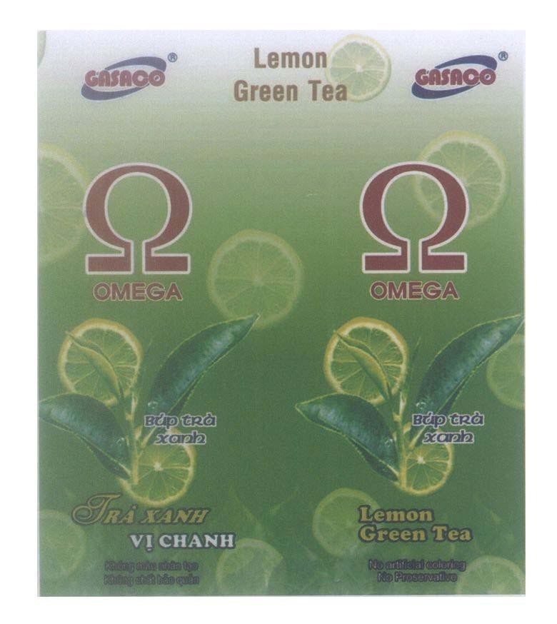 Mẫu nhãn hiệu GASACO Lemon Green Tea OMEGA Búp trà xanh Vị chanh Không màu nhân tạo Không chất bảo quản [ký tự ô mê ga]